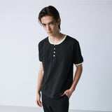 henley neck concho ringer t-shirt black