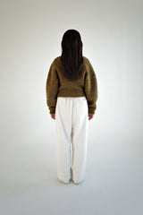Boucle wool cardigan, Khaki