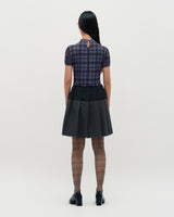 Raw Edge Colour Block Pleated Skirt _ NAVY