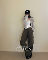 Rib cropped hooded zip-up