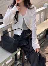 SP バックルクロップベーシックVネックニットカーディガン (5color)