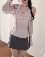 romang drape cut off-shoulder bl tie set