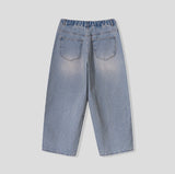 Post pocket cutting wide denim pants