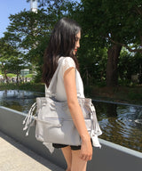 ボンネット シルバースタッズジップレザーホーボーショルダーバッグ (3 Colors)