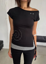 スタッド アンバランス Tシャツ