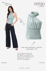 one-shoulder mint chiffon sleeveless top 