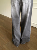 Watton バックカットウォッシュドグレーロングワイドデニムパンツ
