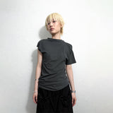 ASYMMETRIC DRAPED T-SHIRT: CHARCOAL