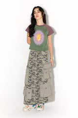 Knitted camouflage patchwork straight silhouette workwear half skirt for summer