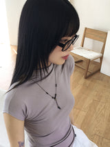Homyoon キャップスリーブ ハーフポーラークロップタンクトップ Tシャツ
