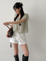 Organza Plain Layered Short Sleeve Blouse