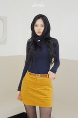 V-neck Slim Half Turtleneck Spandex Long-Sleeved T-Shirt