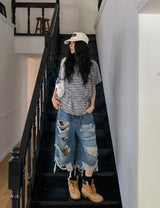 マルチストライプストラップオフショルダー半袖