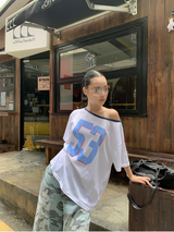 53 オフショルダー オーバーサイズフィット カラー 短袖 Tシャツ