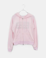 Jibil Rhinestone US フラッグクロップドロングスリーブフーディージップアップ
