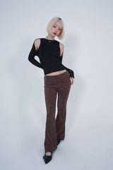 レパード ローライズ スリットパンツ_BROWN