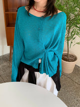Slub Knit Two-Way Boat Neck One-Shoulder Cardigan (5c)