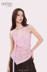 Indie pink choker V-neck wrap sleeveless t-shirt