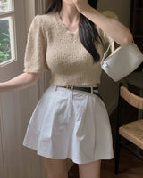 Minty V-neck short-sleeved knitwear