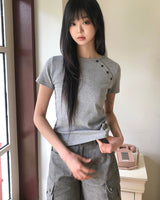 ルヒンアシンメトリーボタンロングスリーブTシャツ