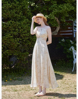 Dahlia Floral Halter Dress Yellow