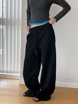 Solid color casual banding wide pants