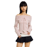 COTTON CANDY OFF-SHOULDER KNIT [PINK]