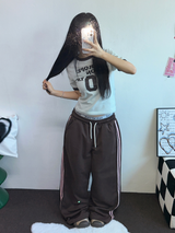 TRACK THREE LINE WIDE PANTS 🤍🎀 FLEECE- PICKABLE 💕🤎🖤5COLOR