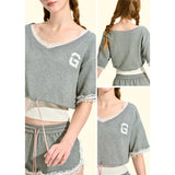 [GirlyFancyClub] Sweet and spicy sporty lazy grey high-waisted cropped T-shirt