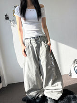ホットクロス リベット オフショルダー リブ クロップTシャツ 5カラー
