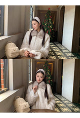 cream soft fur zip-up collar jacket