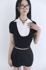UネックレイヤードカラークロップTシャツ