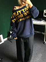 ホルターネック オフショルダーTシャツ オフショルダー レタリングスウェットシャツ