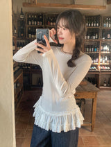 #フリルティアードレイヤードロングスリーブTシャツドレス(2color)