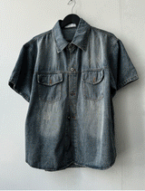 jacquard short-sleeved denim jacket