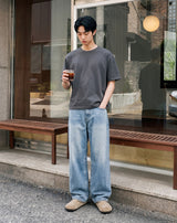 26SS★ メンズクロップドシルケット半袖Tシャツ