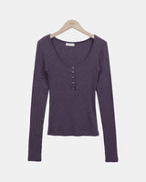 Meiko Ribbed Button Long-Sleeve T-Shirt