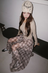 Long Check Chiffon Sharalla Skirt