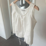 【MADE】Hicoa レースプリーツボタンストラップノースリーブブラウス