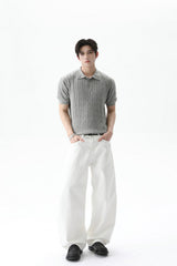 Cable Knit Polo Short Sleeve Tee