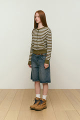 CHERRY STRIPE CARDIGAN [DARK CAMEL]