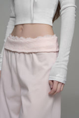 Lace tea straight pants, Pink