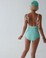 Mint-Color-Blocked Ribbon-Strap Monokini