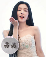 [Aespa Winter Earrings] ハートクリスタルアンドリボンピアス-シルバー