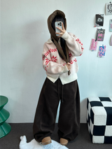 スノーフラワーカラーノルディックツーウェイジッパーニットジップアップ❤🖤🤎🩶🤍5カラー