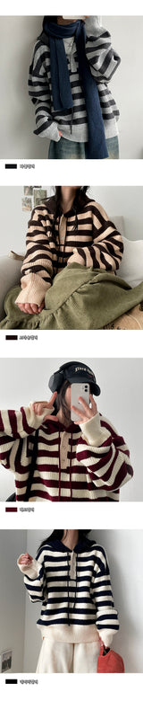 Dela Warmer Color Hooded Button Dangora Knitwear