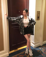 [Bellide made] airplane HOODED LOOSE-FIT CHECK SHIRT