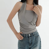 [Roank] Halter Wrap Shirred Sleeveless Top - 3 Colors