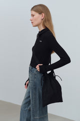 SUEDE STRING SHOULDER BAG - BLACK