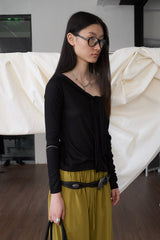 Off-Shoulder Tie Sleeve (Black)